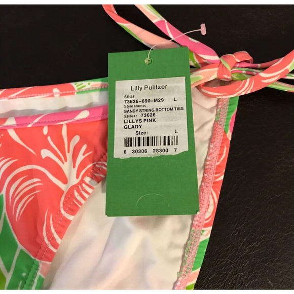 Lilly Pulitzer Sandy String Bottom Ties in Lillys Pink Glady - Large - NEW W/TAG - Picture 9 of 10